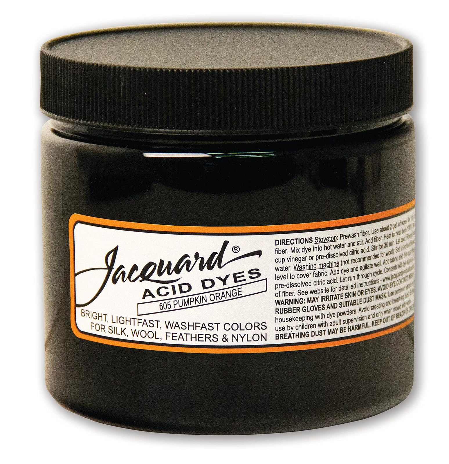 Jacquard Acid Dye for Wool, Silk and Other Protein Fibers, 8 Ounce Jar, Concentrated Powder, Pumpkin Orange 605