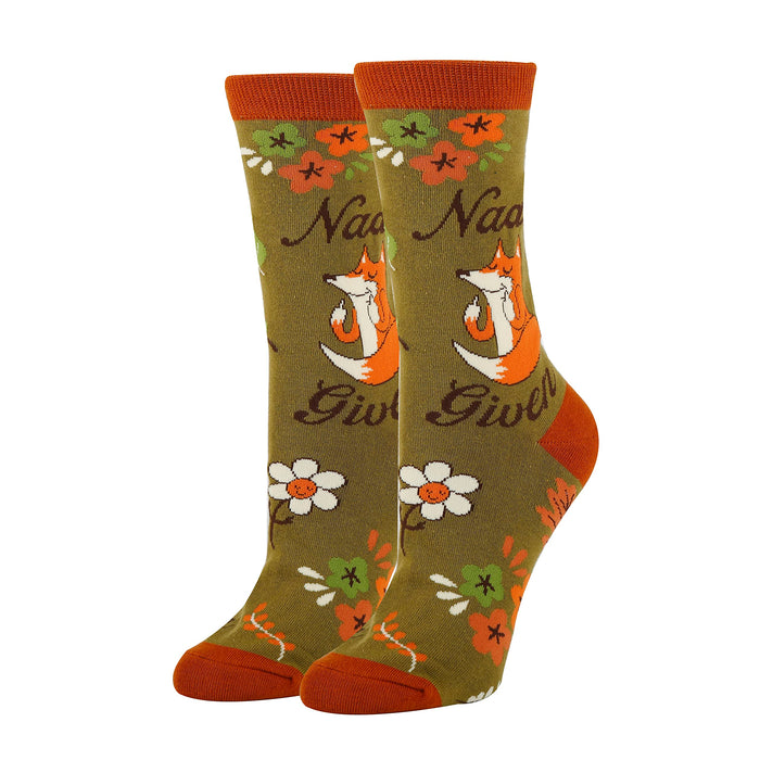 ooohyeah Women's Novelty Crew Socks for Adult Humor, Fun Funny Crazy Silly Cool Socks, Nada Fox Given