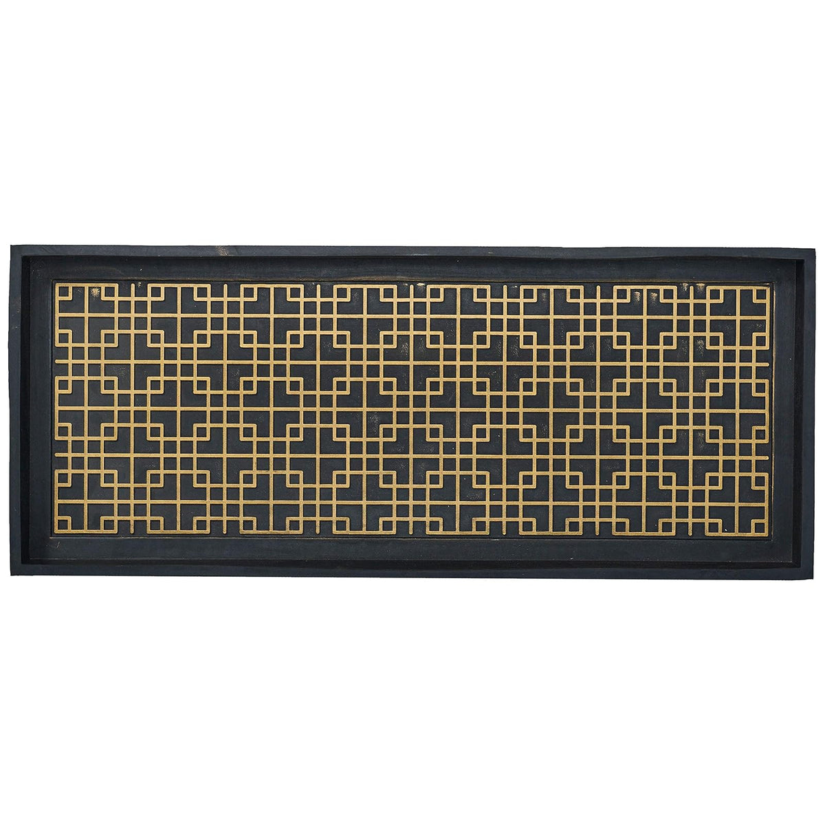 Larry Traverso Logan Design Deluxe Rubber Boot-Tray, 34 x 14 inches, Heavy Duty Vulcanized Rubber, One-Piece Seamless Construction, Year Round Use Indoors or Outdoors, Black with Brushed Brass Finish