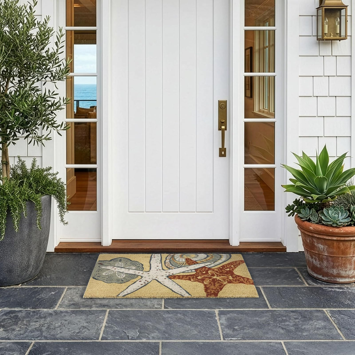 Larry Traverso Starfish 100% Coir Doormat, 18 x 30 inches, Naturally Durable, PVC-Backing, Sustainable