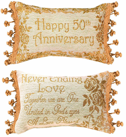 Manual 12.5 x 8.5-Inch Decorative Throw Pillow Reversible Word Pillow, Golden 50th Anniversary