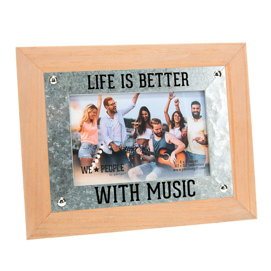 Pavilion Gift Company 67724 Life is Better Music People 4x6 MDF Easel Back Wall Hanging Picture Frame, Brown