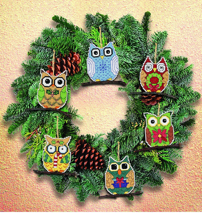 Janlynn Counted Cross Stitch Kit, Owl Ornaments