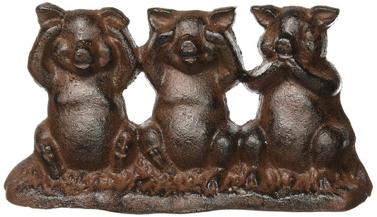 Upper Deck Hear No Evil, See No Evil, Speak No Evil Cast Iron Pigs Door Stop