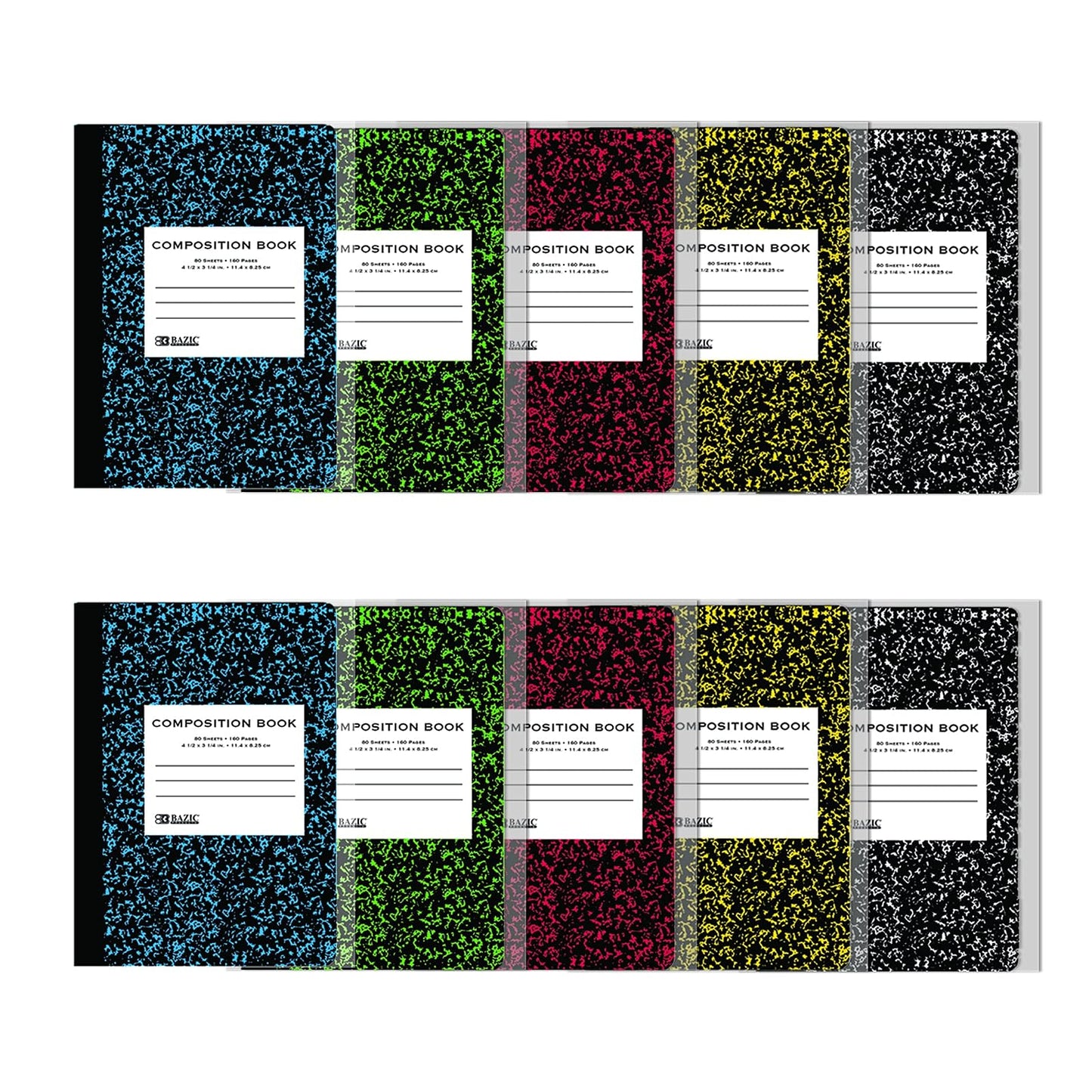 BAZIC Mini Marble Composition Book, 4.5 x 3.25 Inch, 80 Sheets - Pack of 2