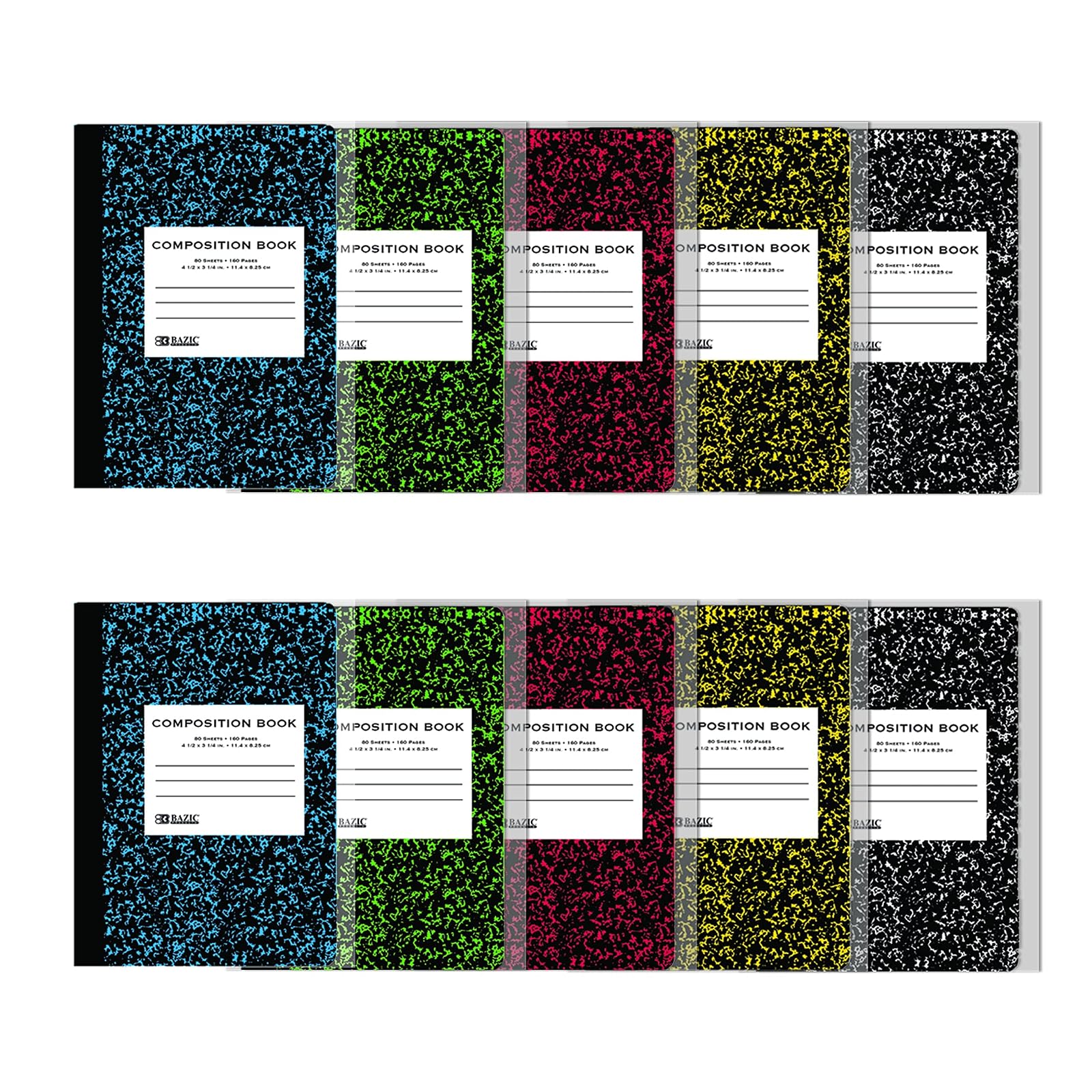 BAZIC Mini Marble Composition Book, 4.5 x 3.25 Inch, 80 Sheets - Pack of 2