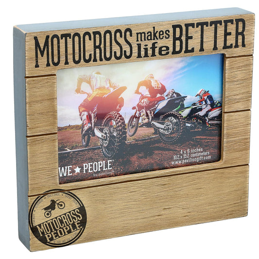 Pavilion Gift Company Motocross Makes Life Better Horizontal 6.75" x 7.45" MDF Self-Standing Picture Frame, 4" x 6" Photo Holder, Brown & Black
