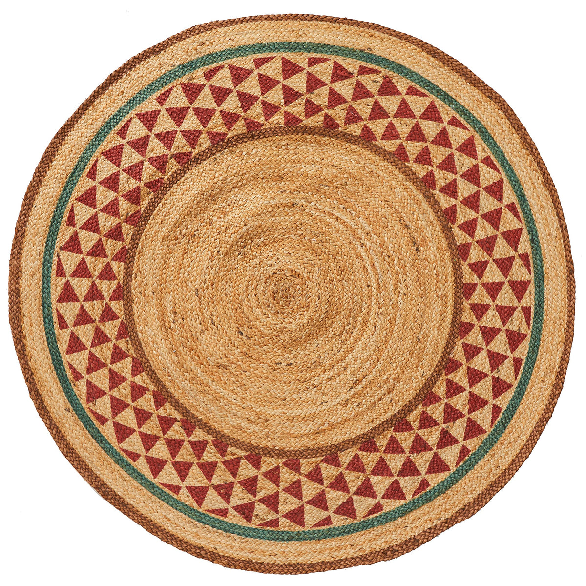 HF by LT Della Printed Round Jute Rug, 5', Durable, Sustainable, Hand Woven and Machine Stitched