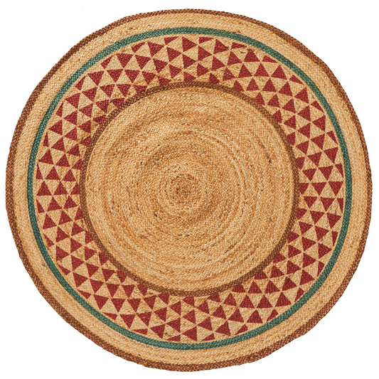 HF by LT Della Printed Round Jute Rug, 5', Durable, Sustainable, Hand Woven and Machine Stitched