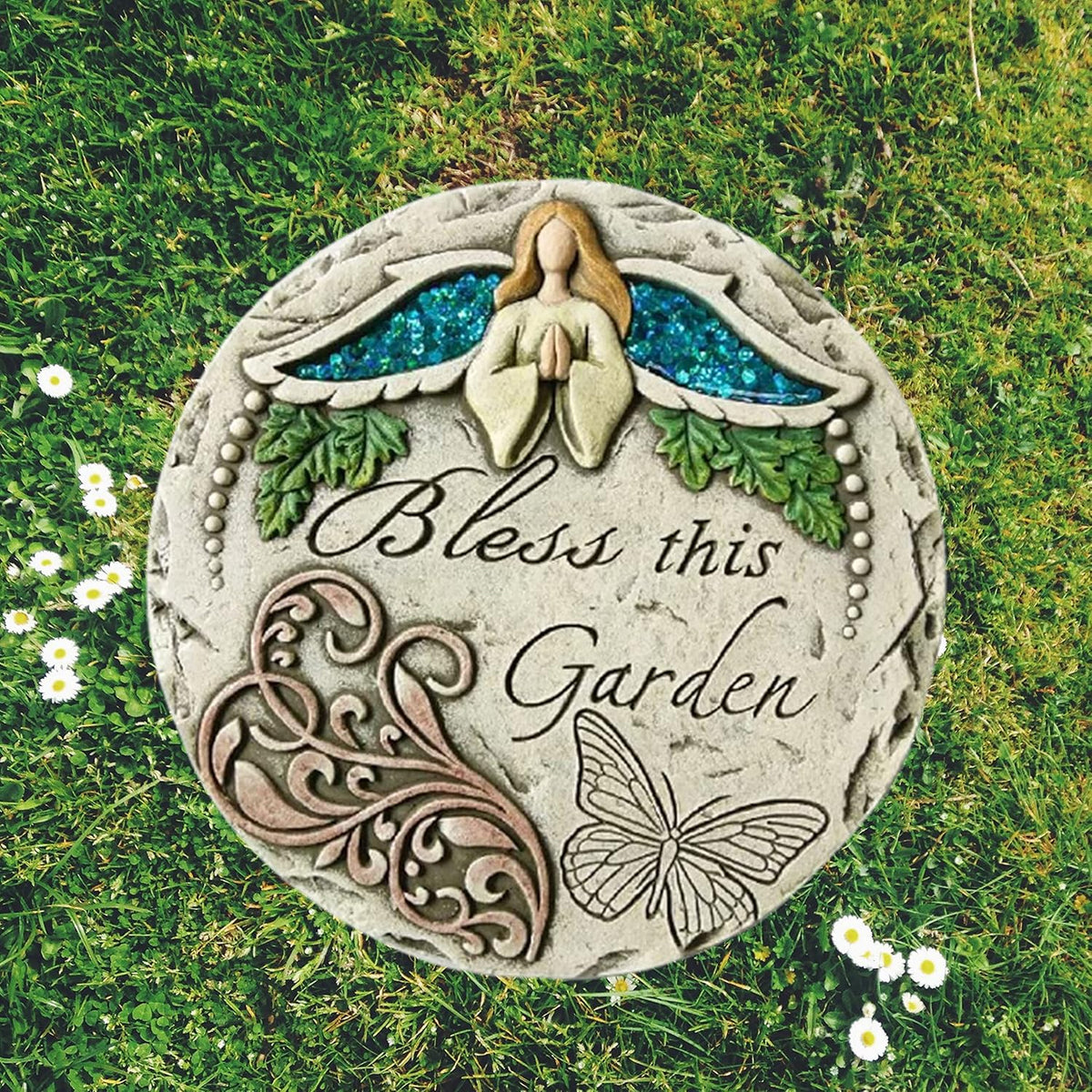 Comfy Hour Angel Bless This Garden Stepping Stone
