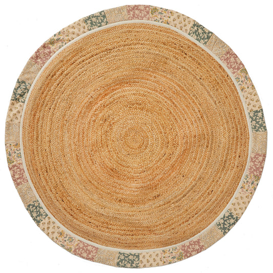 HF by LT Celeste Printed Round Jute Rug, 5', Durable, Sustainable, Hand Woven and Machine Stitched