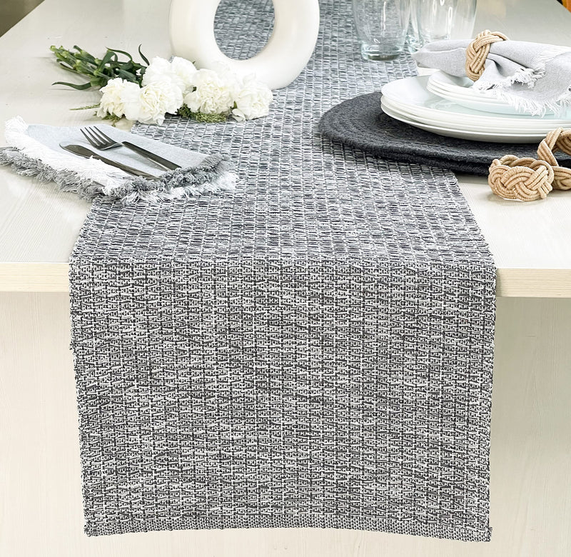 CHARDIN HOME Recycled Cotton Grey Table Runner, Handwoven Tonal Table Runner, 13x72 Inches, Great for Everyday Usage, Parties, Holiday Dinners and Even Everyday.
