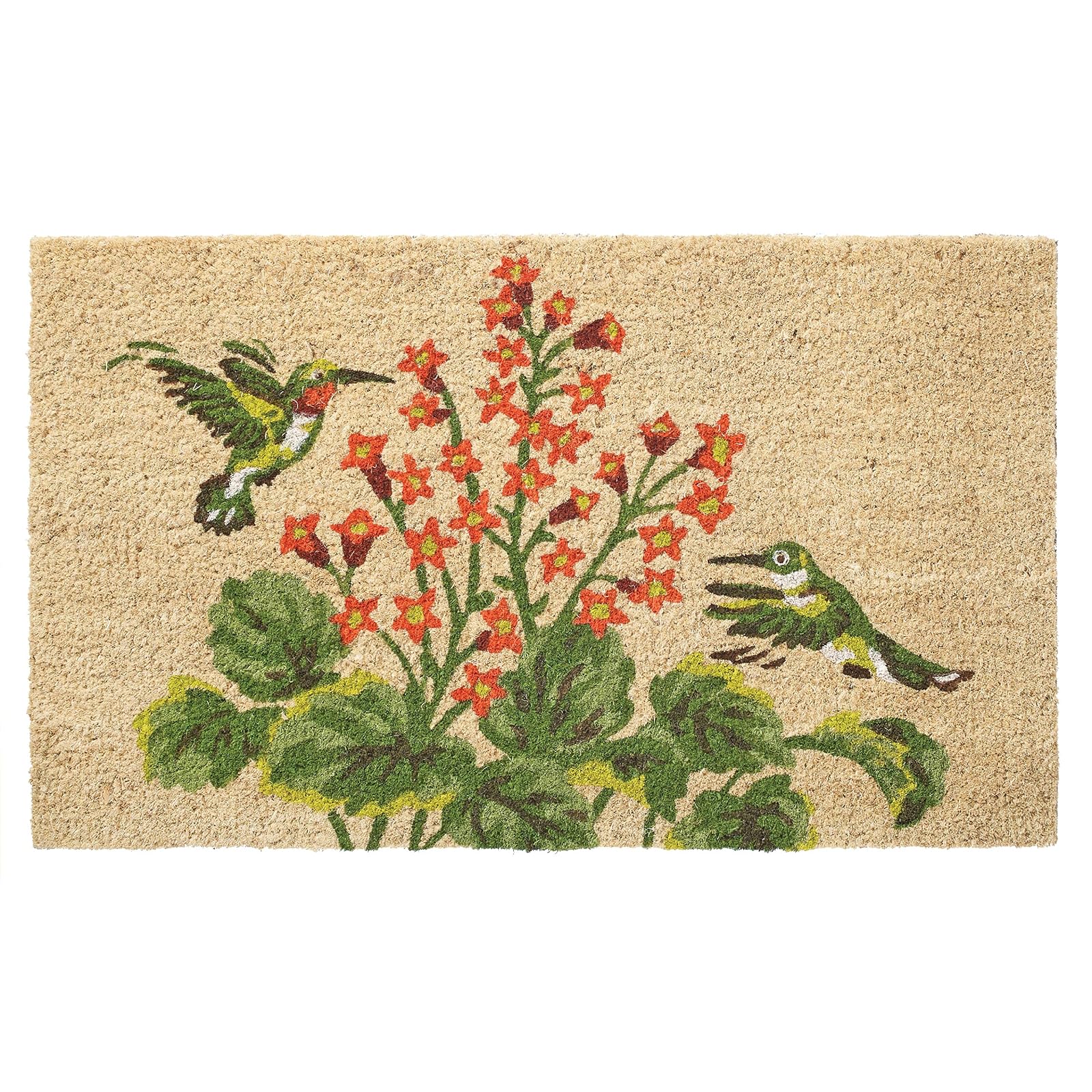 Larry Traverso Hummingbirds 100% Coir Doormat, 18 x 30 inches, Naturally Durable, PVC-Backing, Sustainable