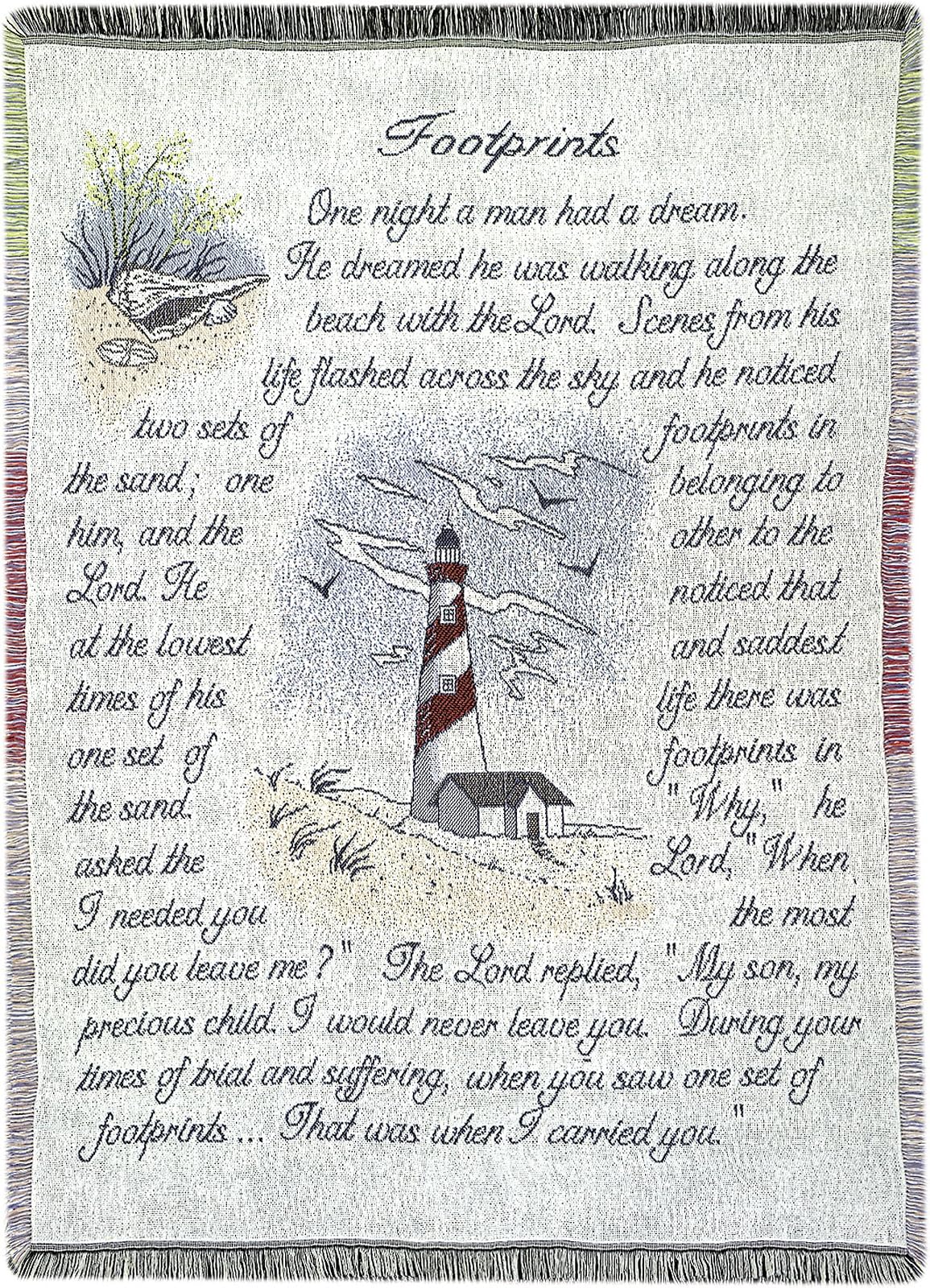 Manual 46 X 60-Inch Inspirational Collection 2.5-Layer Fringed Throw Footprints