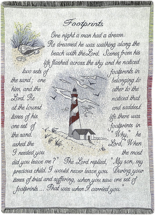 Manual 46 X 60-Inch Inspirational Collection 2.5-Layer Fringed Throw Footprints