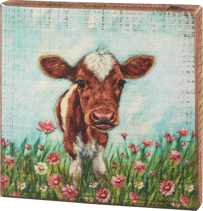 Block Sign - Calf In Flowers