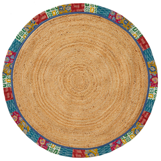 HF by LT Tallulah Printed Round Jute Rug, 5', Durable, Sustainable, Hand Woven and Machine Stitched