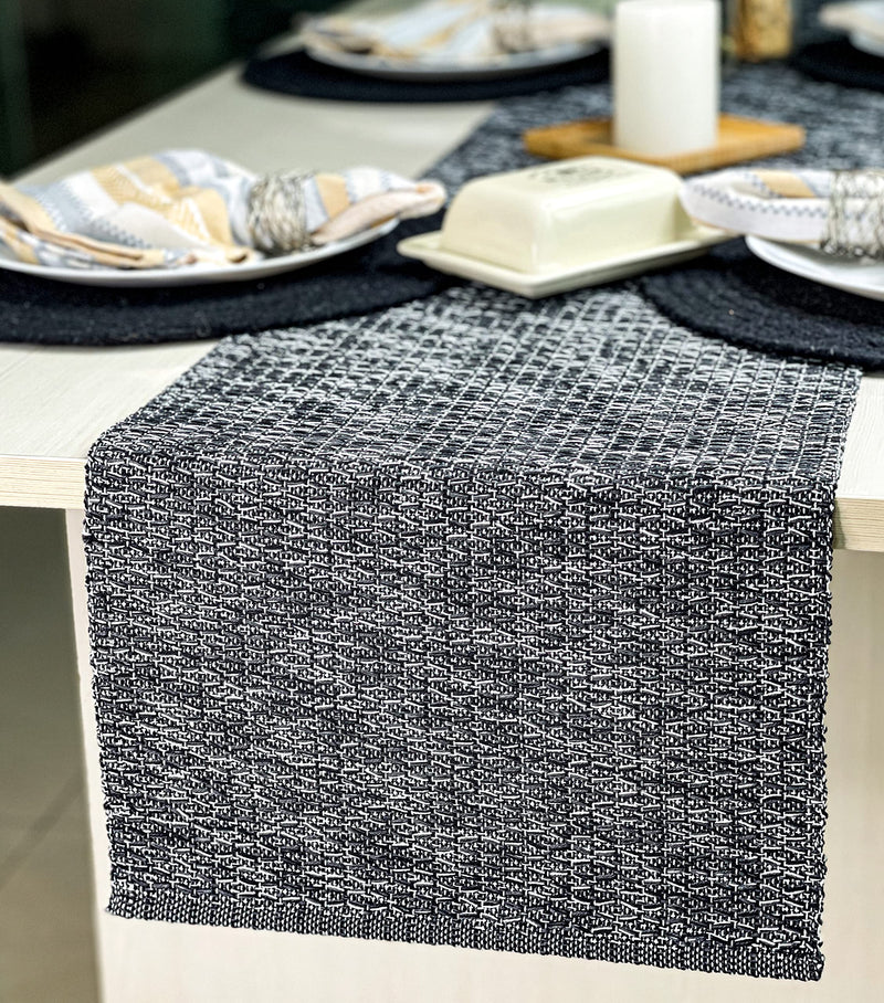 CHARDIN HOME Recycled Cotton Black Table Runner, Handwoven Tonal Table Runner, 13x72 Inches, Great for Everyday Usage, Parties, Holiday Dinners, Fall, Halloween, Thanksgiving and Christmas