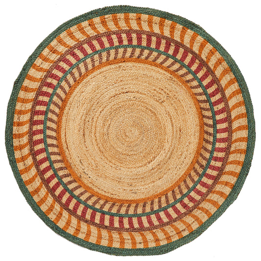 HF by LT Remy Printed Round Jute Rug, 5', Durable, Sustainable, Hand Woven and Machine Stitched