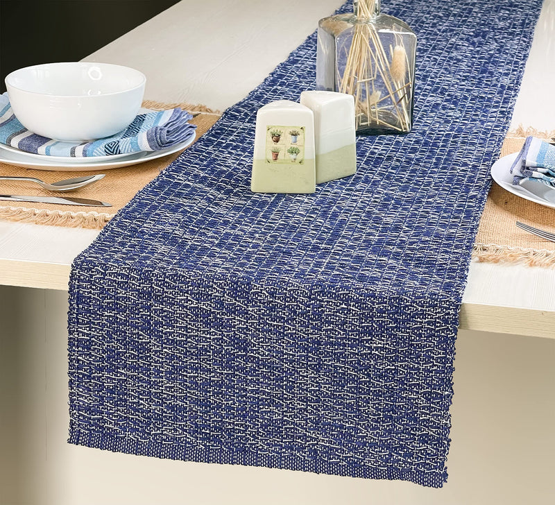 CHARDIN HOME Recycled Cotton Denim Blue Honeycomb Table Runner, Handwoven Tonal Table Runner, 13x72 Inches, Great for Everyday Usage, Parties, Holiday Dinners and Even Everyday.