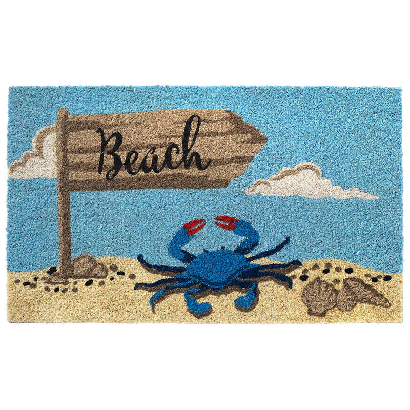 HF by LT Beach Sign Crab 100% Coir Doormat, 18 x 30 inches, Naturally Durable, PVC-Backing, Sustainable