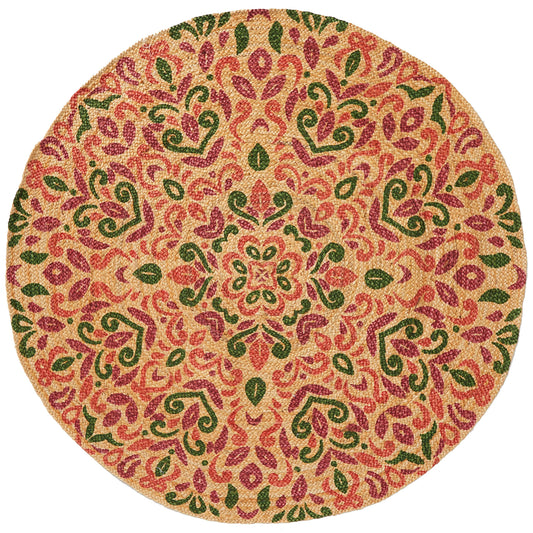 HF by LT Paloma Printed Round Jute Rug, 5', Durable, Sustainable, Hand Woven and Machine Stitched