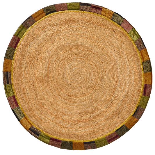 HF by LT Esmeralda Printed Round Jute Rug, 5', Durable, Sustainable, Hand Woven and Machine Stitched