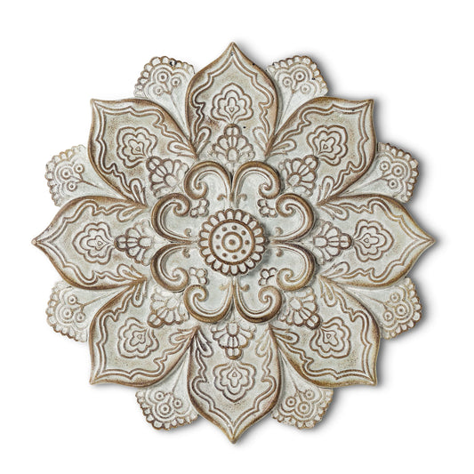 Abbott Collection 27 Mandala Flower Plaque, Grey