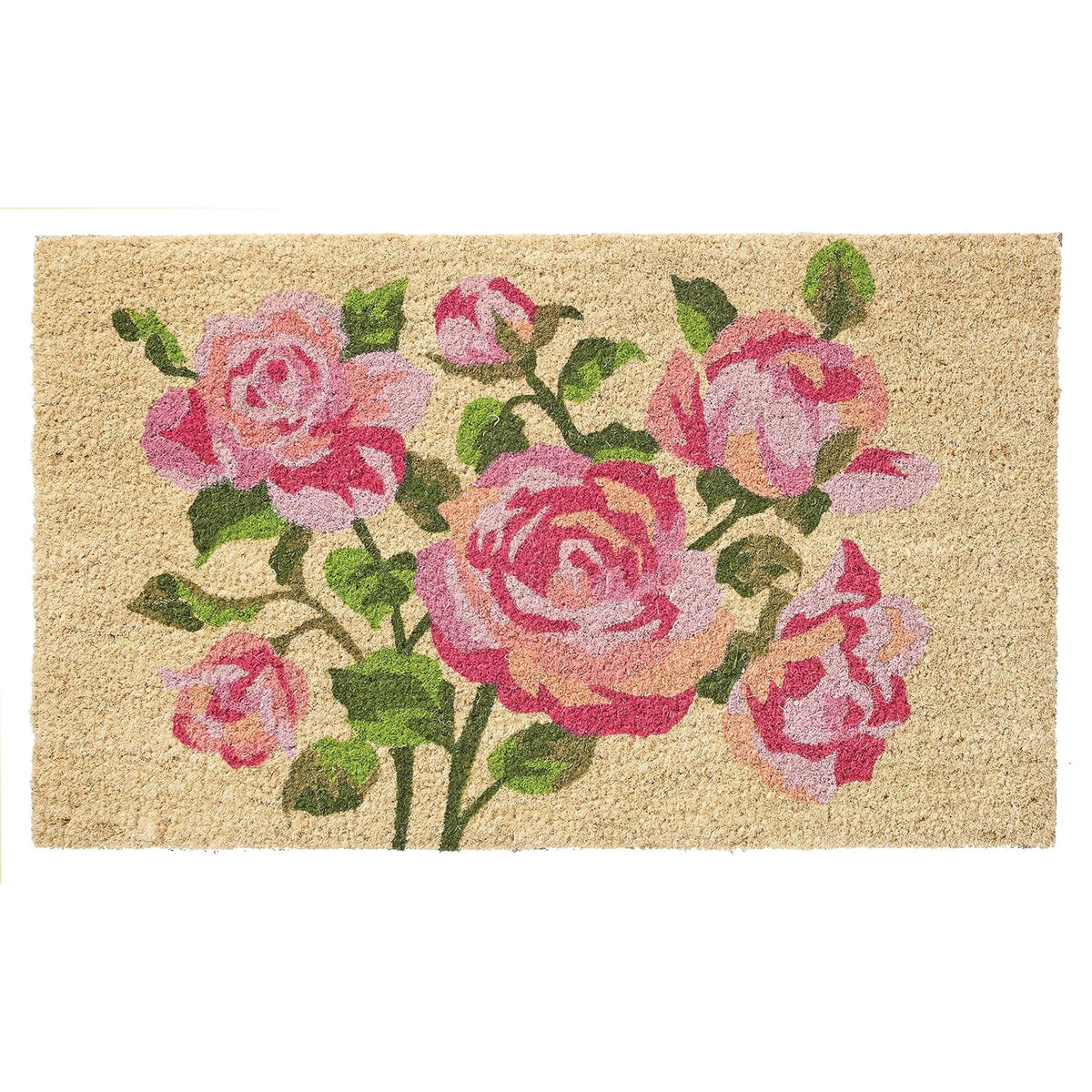 Larry Traverso Pink Roses 100% Coir Doormat, 18 x 30 inches, Naturally Durable, PVC-Backing, Sustainable