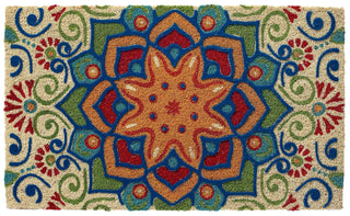 Larry Traverso Boho Market Printed and Flocked 100% Coir Doormat, 18 x 30 inches, Slip-Resistant PVC Backing, Durable, Sustainable, Multi-Colored, Star of India Design, 5 Styles Available