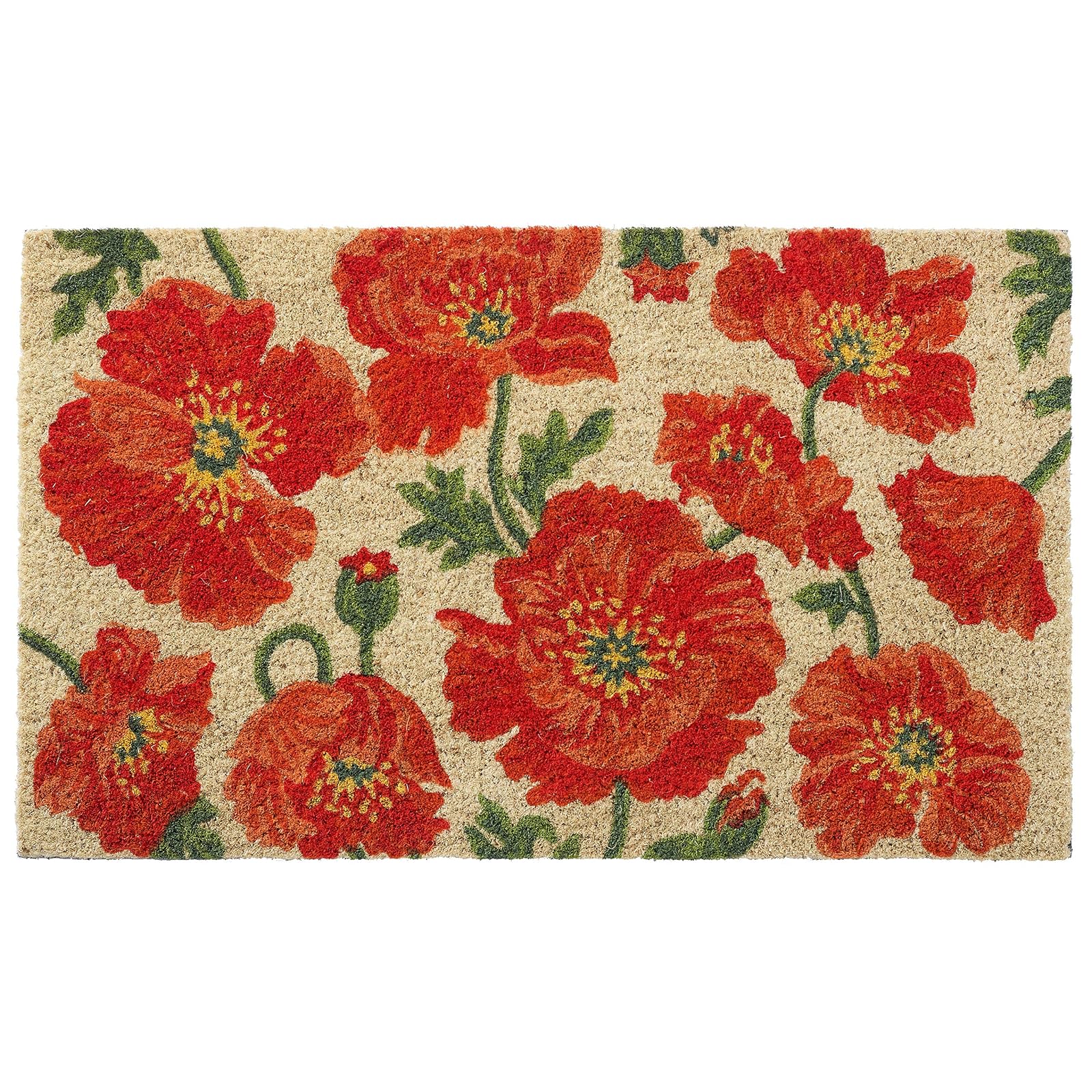Larry Traverso Red Poppies 100% Coir Doormat, 18 x 30 inches, Naturally Durable, PVC-Backing, Sustainable