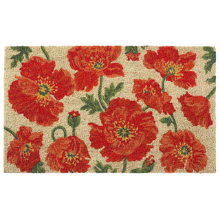 Larry Traverso Red Poppies 100% Coir Doormat, 18 x 30 inches, Naturally Durable, PVC-Backing, Sustainable