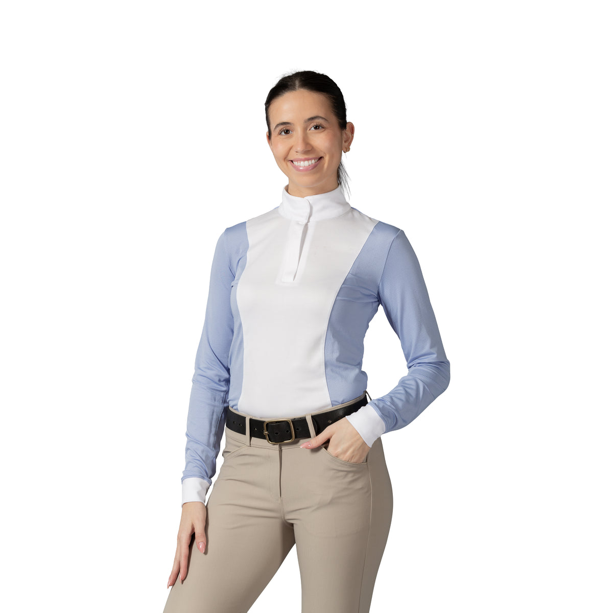 Equinavia Martha Womens Equestrian Long Sleeved Show Shirt - Light Blue/White - M