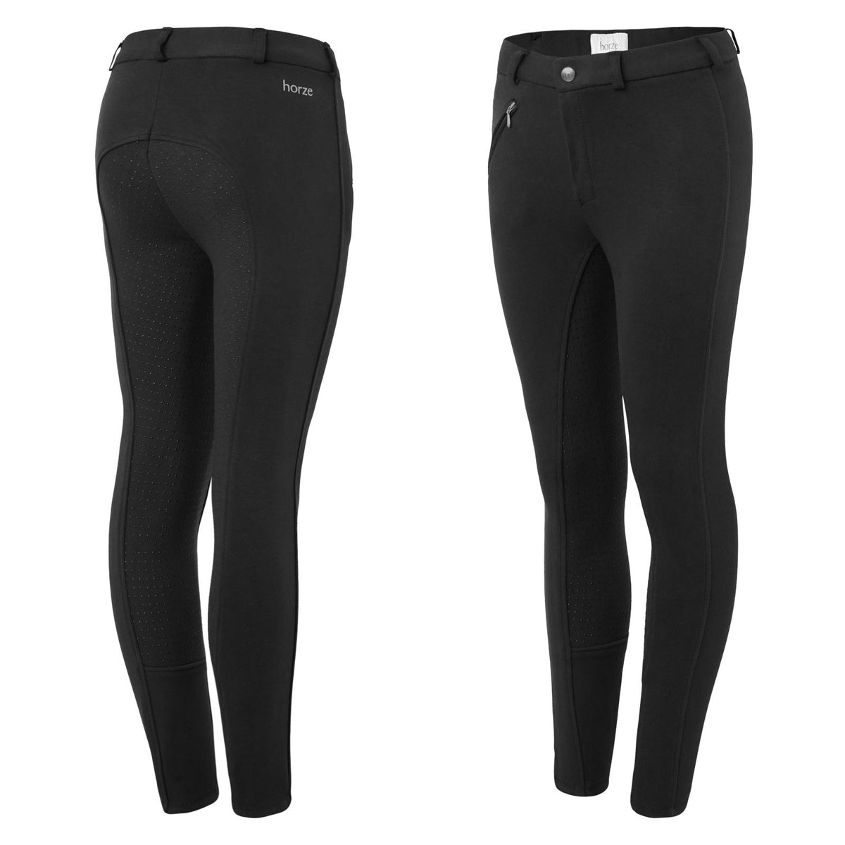 HORZE Active Kids' Unisex Silicone Grip Full Seat Horseback Riding Breeches - Black - XS