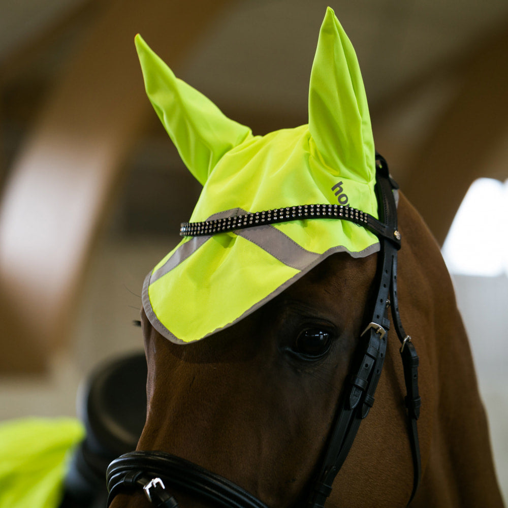 HORZE Reflective Ear Net - Yellow - Horse