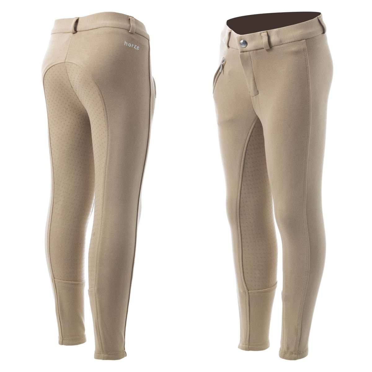 HORZE Active Kids' Unisex Silicone Grip Full Seat Horseback Riding Breeches - Tan - XXL