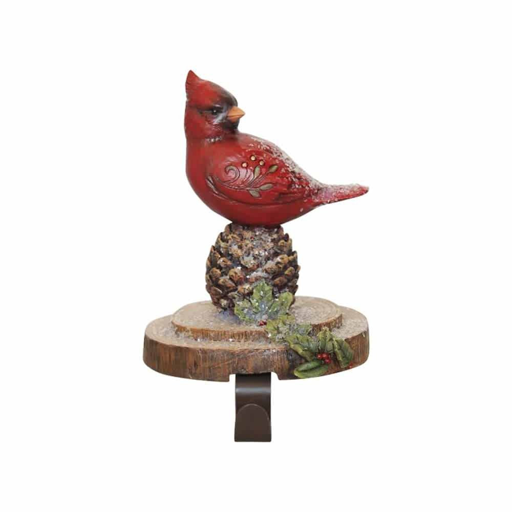 Comfy Hour 7" Christmas Red Cardinal On Pinecone Stocking Hanger, Dark Red and Brown