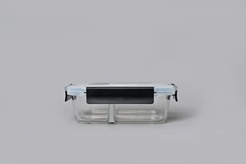 GENICOOK Divided Rectangle Borosilicate Glass Container with Stainless Steel Utensils, 33.1oz, Microwavable