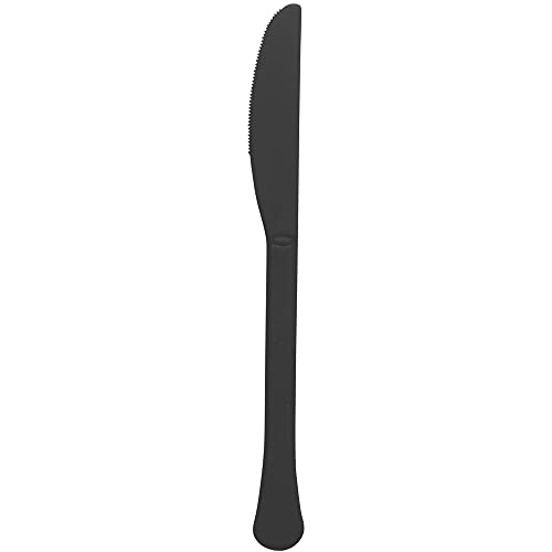 Amscan Reusable Knives Premium Heavy Weight Tableware Party Supply (Pack of 20), 10.5" x 4.2", Black
