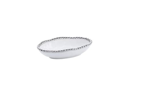 Pampa Bay Salerno Long Condiment Bowl, White/Silver (CER-2537-W)