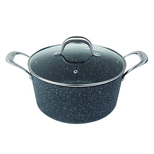 MasterPan 5QT Ultra Non-Stick Cast Aluminum Stock Pot with Glass Lid, 5 Quart, Granite Series