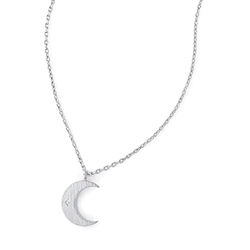 Maya J Jewelry CZPB5015W Moon Necklace, 16-inch Length, Rhodium Plated Over Brass, White
