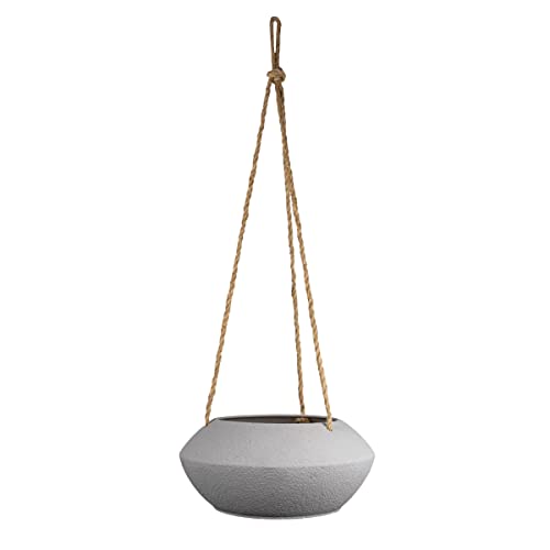 Foreside Home & Garden Wide Textured Hanging Planter Gray Metal & Rope