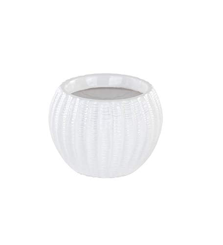 Napco 22111 Glazed Ceramic Ribbed Ball Planter/Cache Pot, White