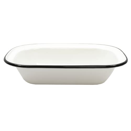 Tablecraft 80013 Enamelware Serving Pan, 7 3/4"L x 5 3/4" W x 1 3/4" H, White
