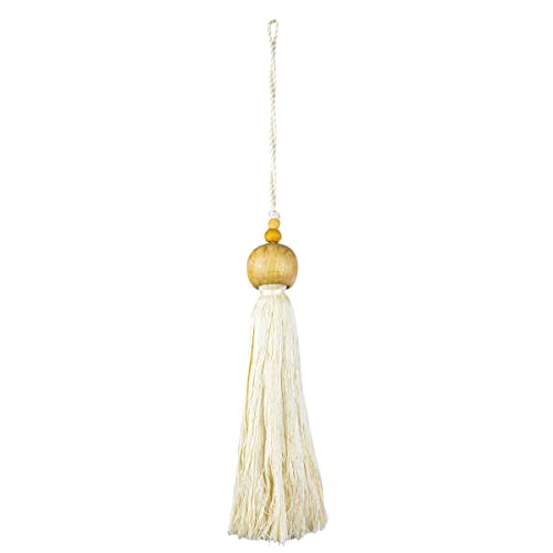 Foreside Home & Garden Beaded Cap Tassel White Cotton & Wood