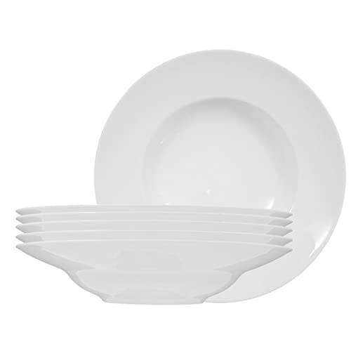 Frieling Seltmann Weiden Commercial Dinnerware, Meran Porcelain Deep Plate with Wide Rim, Salad Plate, White, 9-Inch, Set of 6