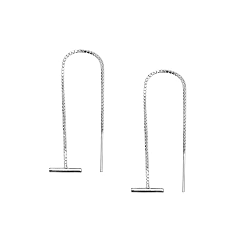 LeCalla 925 Sterling Silver T Bar Box Chain Tassel Drop Dangle Earrings for Women Teen