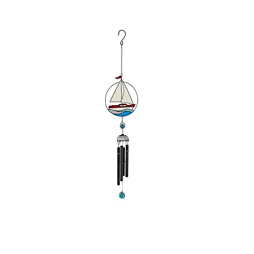 Carson Home 61312 Sailboat Wireworks Garden Chime, 32.5-inch Length, Glass Marbles, Mesh, Tin, Beads and Faux Gems