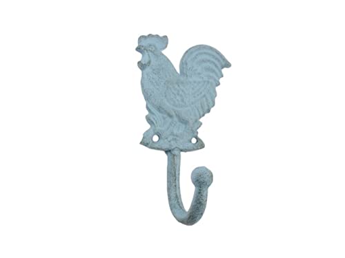 Hampton Iron HANDCRAFTED NAUTICAL D‚àö√¢COR Rustic Light Blue Cast Iron Rooster Hook 7"